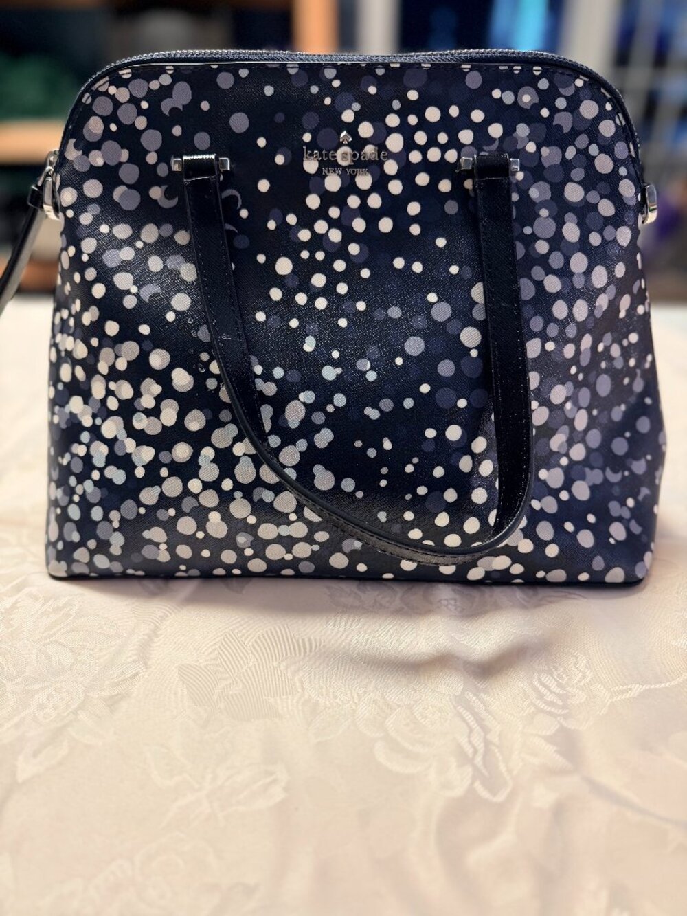 Kate Spade New York Navy Blue Bubble Polka Dot Dome Satchel Bag - NWOT